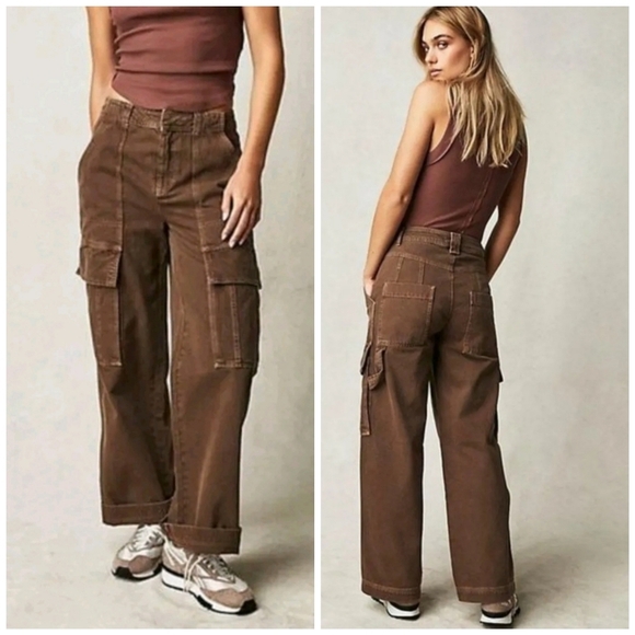 Free People Denim - Free People Judd Carpenter Cargo Baggy Straight Leg Jeans Size 29